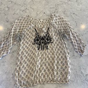 Black and white sheer embroidered top size L